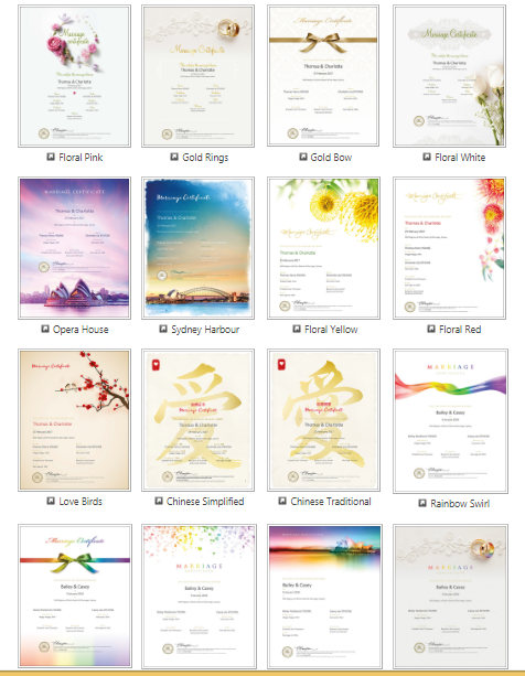 Marriage Certificate Designs NSW