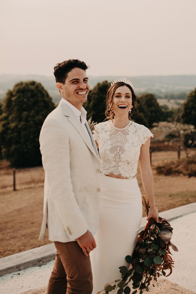 Gorgeous couple getting married for a boho wedding inspiration styled shoot