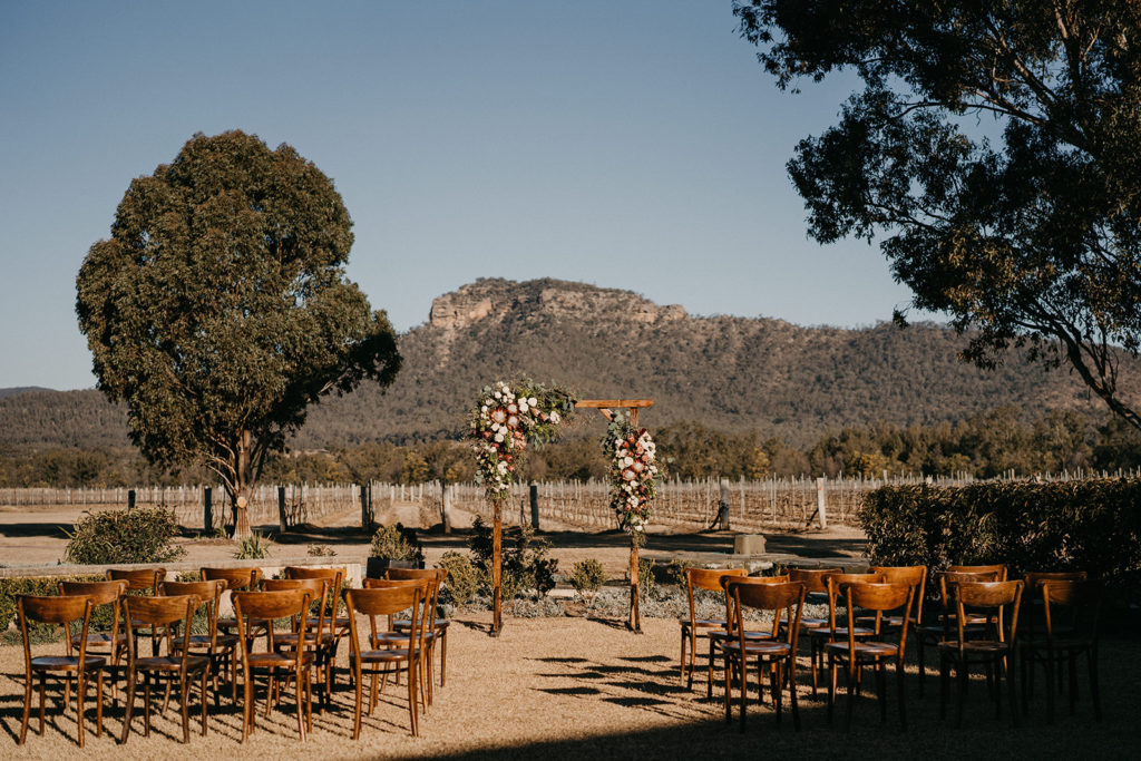 Hunter Valley Wedding Venue Margan Wines and Restaurant view of the outdoor ceremony set up 