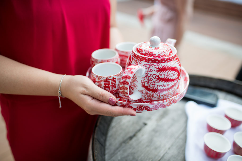 Close up shot of Chinese tea set at Ben Ean Winery wedding
