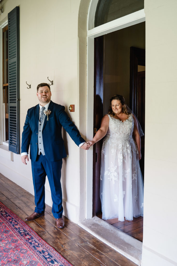 Wallalong House wedding couple first look