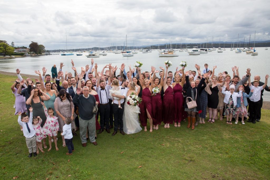 Group shot of wedding at Valentine Bowling Club