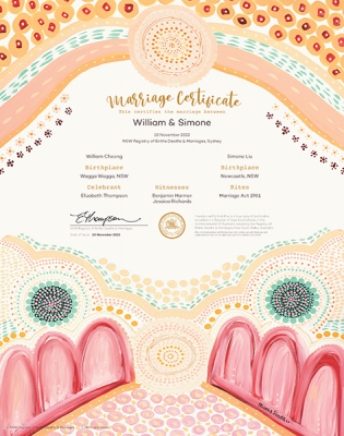 Balgaaramba Miingi- Open Your Heart, NSW Commerative Marriage Certificate