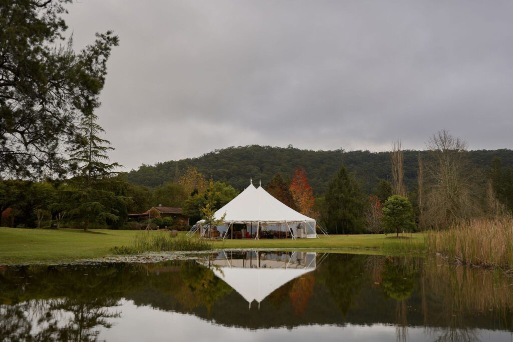 Marquee overlooking a lake at Hunter Valley Wedding Venue Redleaf