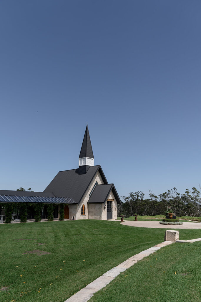 Sandstone Chapel and green lawn at Hunter Valley Wedding Venue Chapel Ridge
