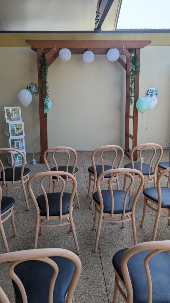 Chairs set up for Baby Naming Medowie at Pacific Palms Golf Club