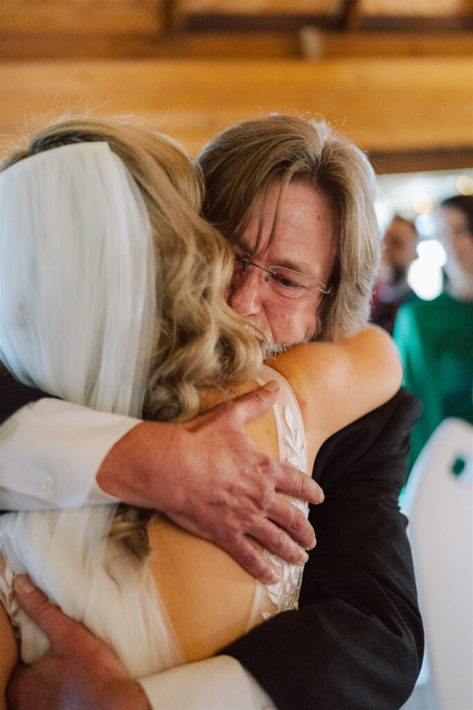 Bride and her mother hugging each other