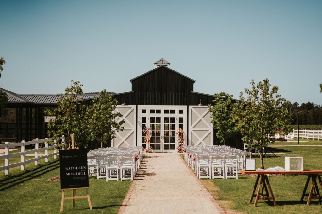 Outdoor wedding venue setup at Dark Horse Vineyard