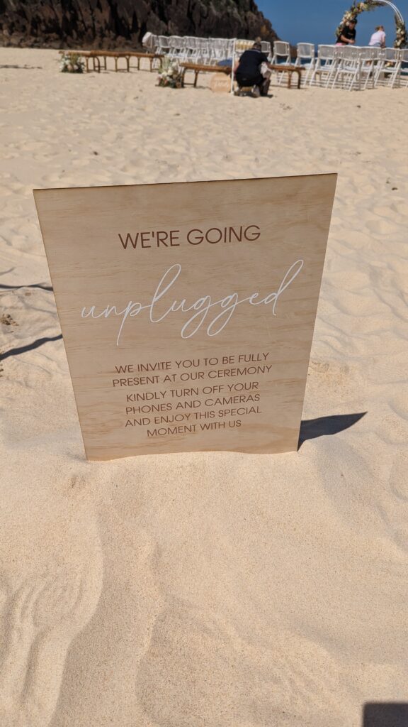 Wedding signage at Zenith Beach