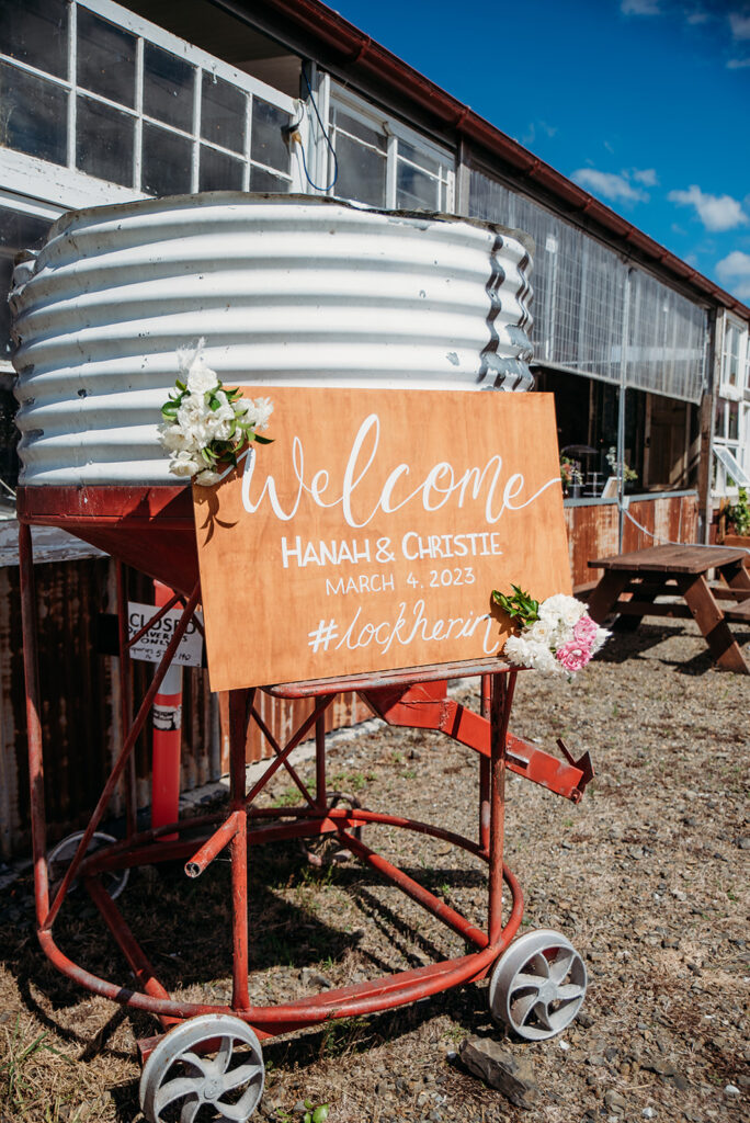 Wedding welcome sign at at Great Hops Brewery