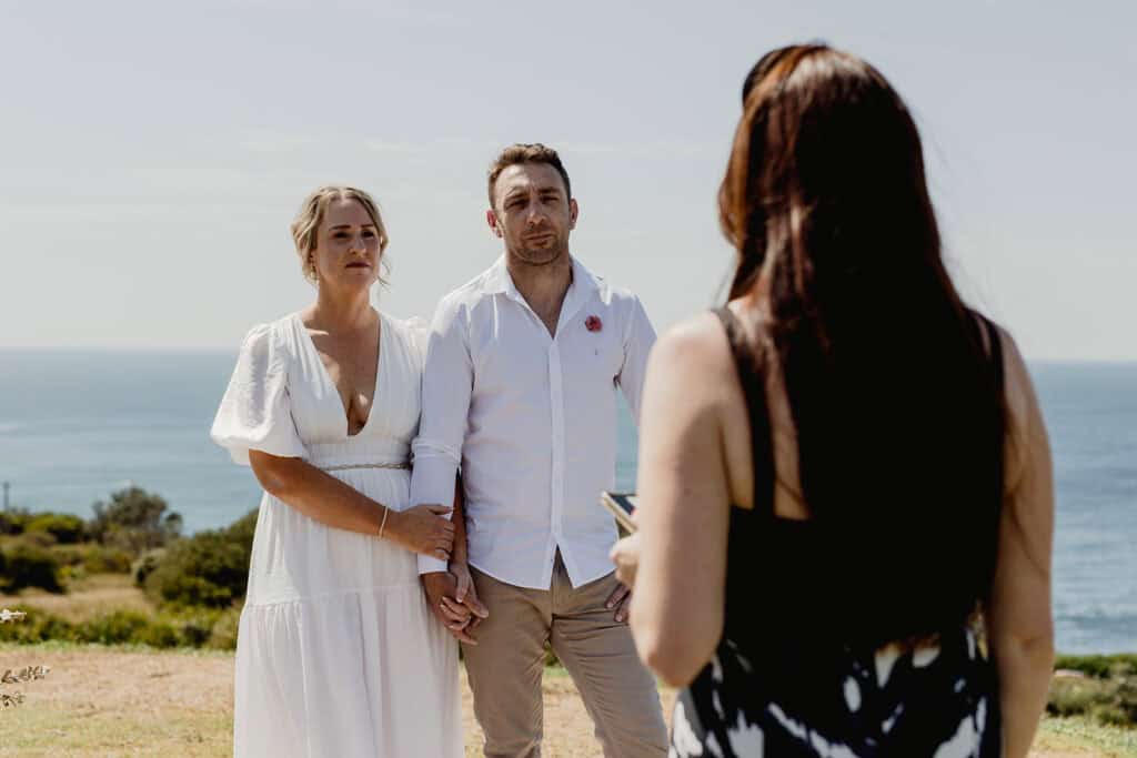 Celebrant Julie Muir marrying couple for  Newcastle coastal wedding