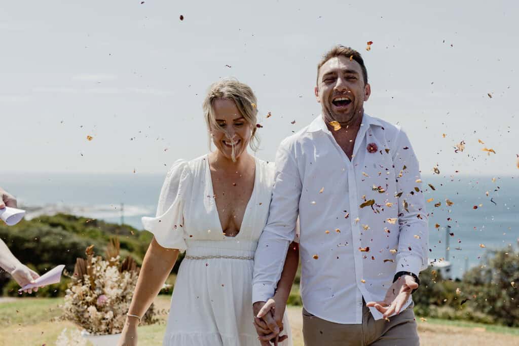 Confetti shot at  Newcastle coastal wedding