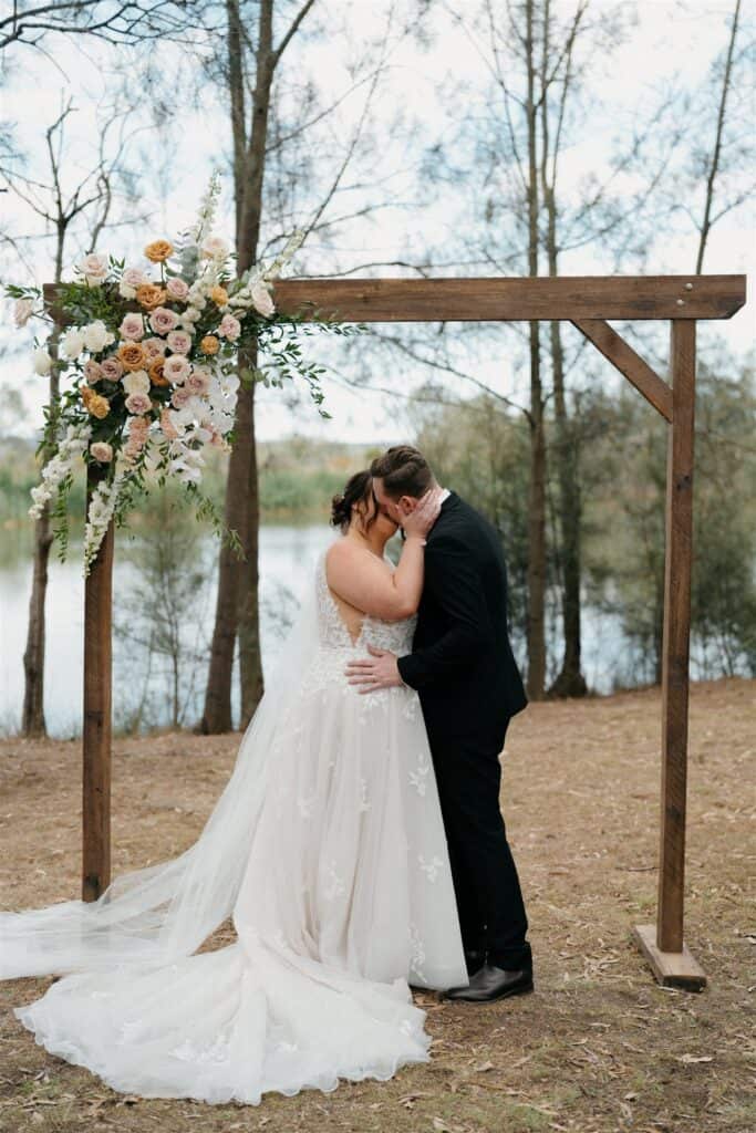 Couples first kiss on wedding day at The Wine House